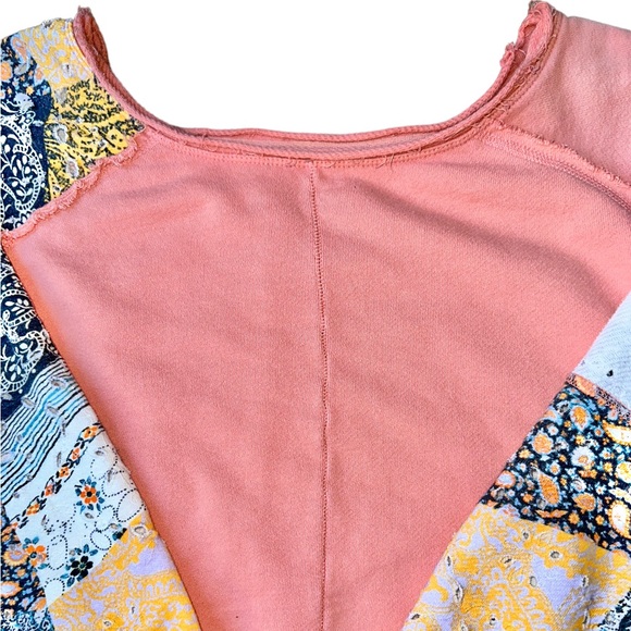 Free People Suns Out Off Shoulder Pullover Patchwork Block Print Sweatshirt XS - Picture 8 of 16